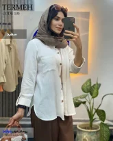 خرید شومیز مانتویی زنانه جنس لینن دبل فیس رنگ سفید