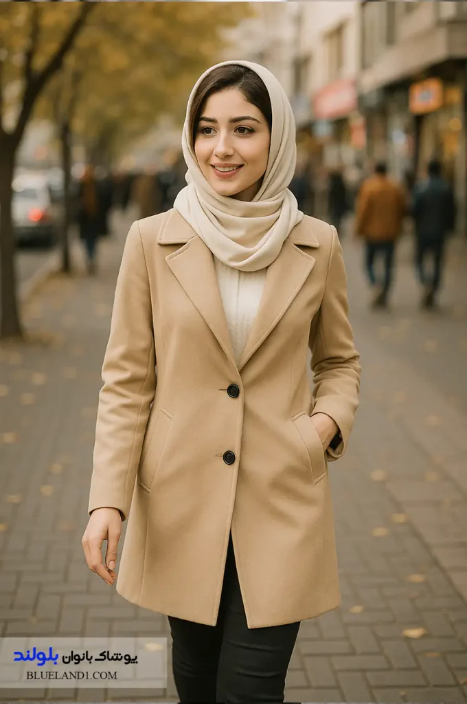 پالتو کتی کرم و بژ دخترانه مناسب استایل پاییزی