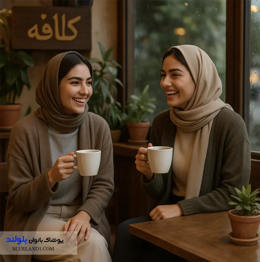 یقه‌اسکی نازک + سارافون/مانتوی جلو باز + شلوار راسته
