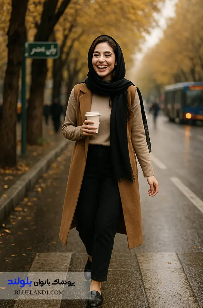  یقه‌اسکی نازک سارافون میدی یا مانتوی جلو باز سبک