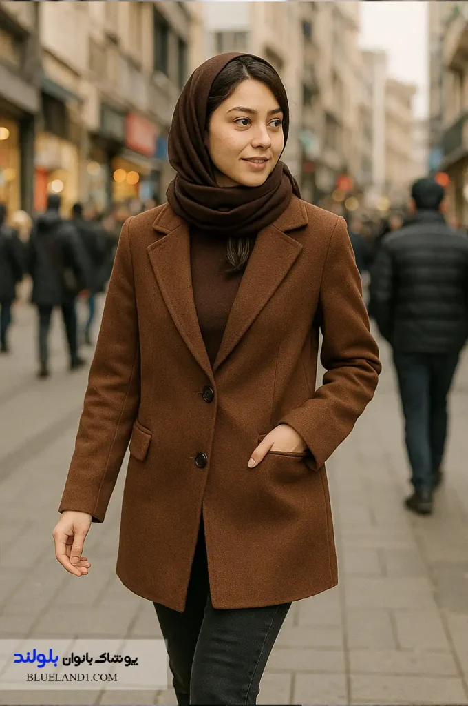 پالتو کتی قهوه‌ای دخترانه برای استایل روزمره زمستانی