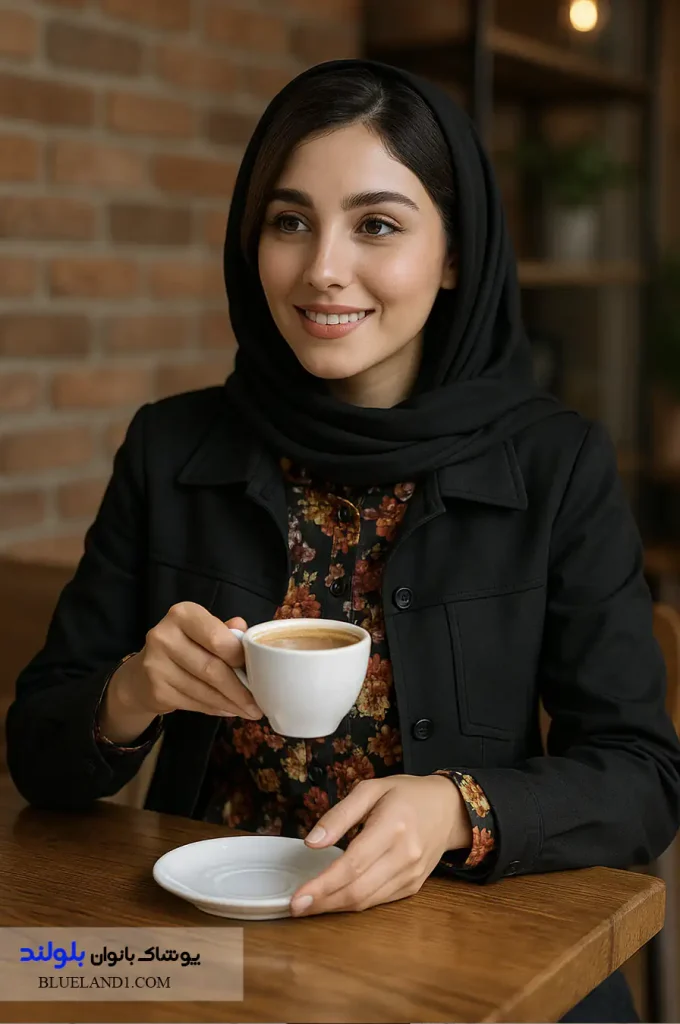 ست پاییزی شومیز گلدار با کت کوتاه مشکی زنانه در کافه تهران"
